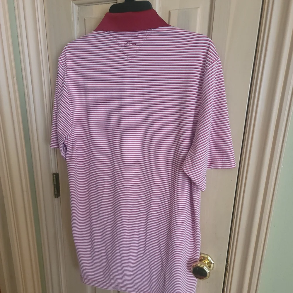 Mens Sz M Adidas Adipure Red Striped Golf Polo Shirt